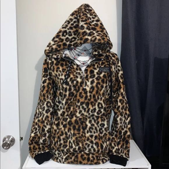 pink leopard sherpa hoodie